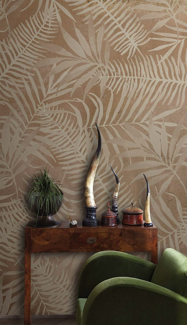 Brown Sketchy Leaves Wallpaper Mural-ChandeliersDecor.com