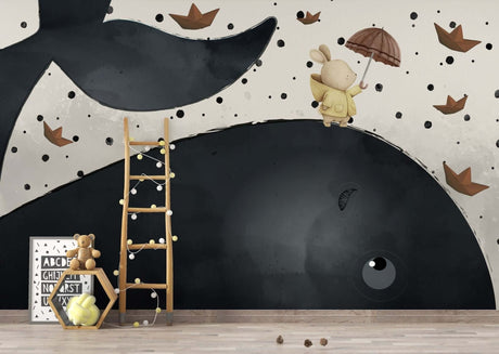 Bunny on Sea Whale: Kids Room Wallpaper Mural-ChandeliersDecor.com