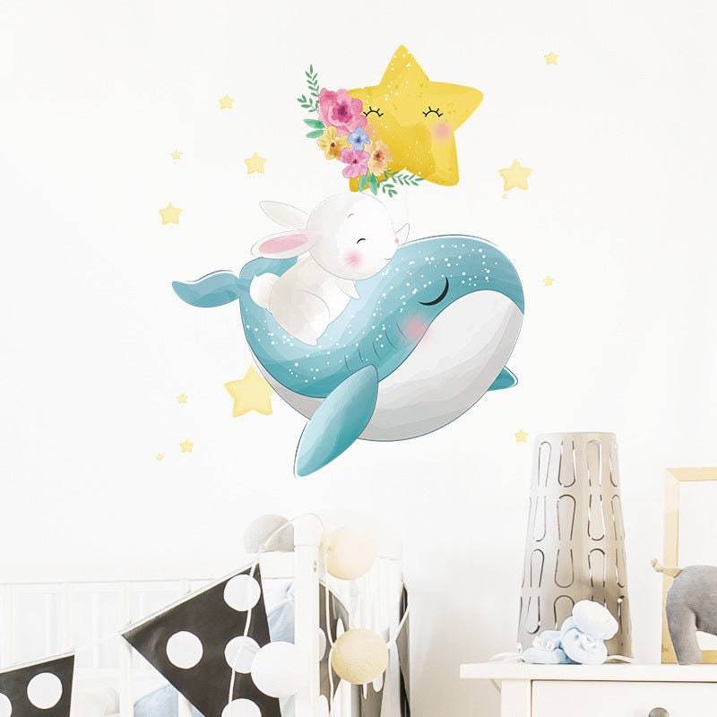 Bunny Rabbit on Whale Wall Sticker | Bunny Rabbit Wall Decal