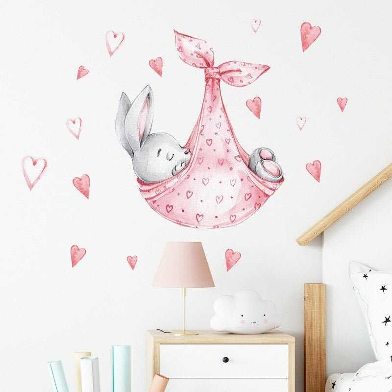 Bunny Sleeping in a Swing Wall Sticker | Baby Girl Room Decoration Wallpaper