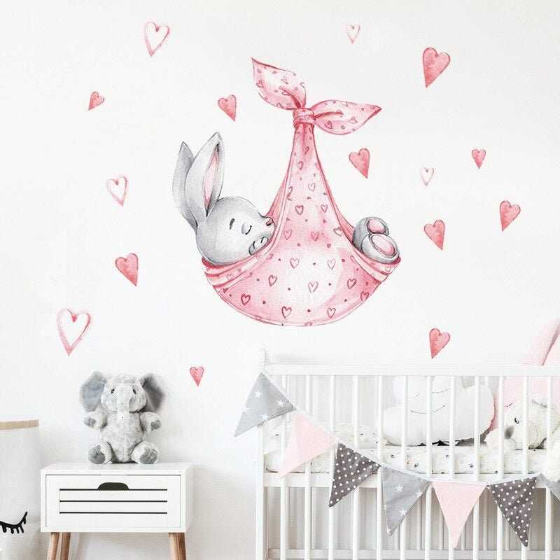 Bunny Sleeping in a Swing Wall Sticker | Baby Girl Room Decoration Wallpaper