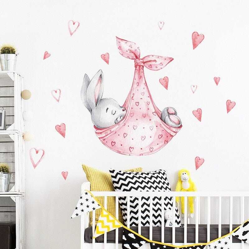 Bunny Sleeping in a Swing Wall Sticker | Baby Girl Room Decoration Wallpaper