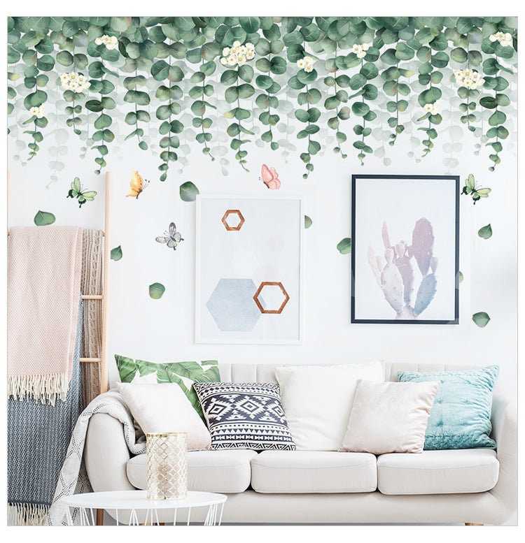 Butterflies and Leaf Living room Wall Stickers | Leaf Wall Decals for Bedroom