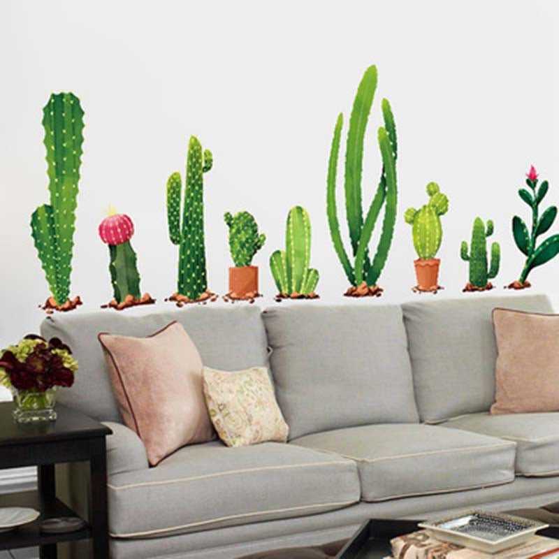 Cactus Bonsai Potted Plants Decorative Wall Stickers for Kids Room Home Decor Kitchen Window Living Room Decor Decal