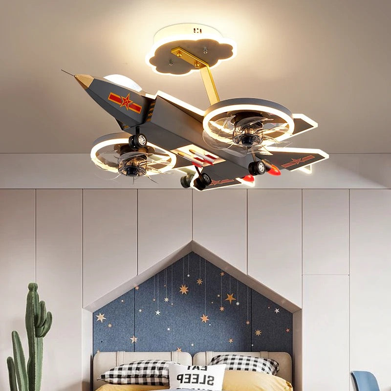 Plafonnier Avion Cargo avec Ventilateur pour Chambre d'Enfants