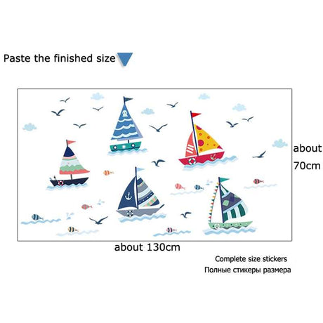 Cartoon Sailboat With Sea View Wall Sticker For Kids Room