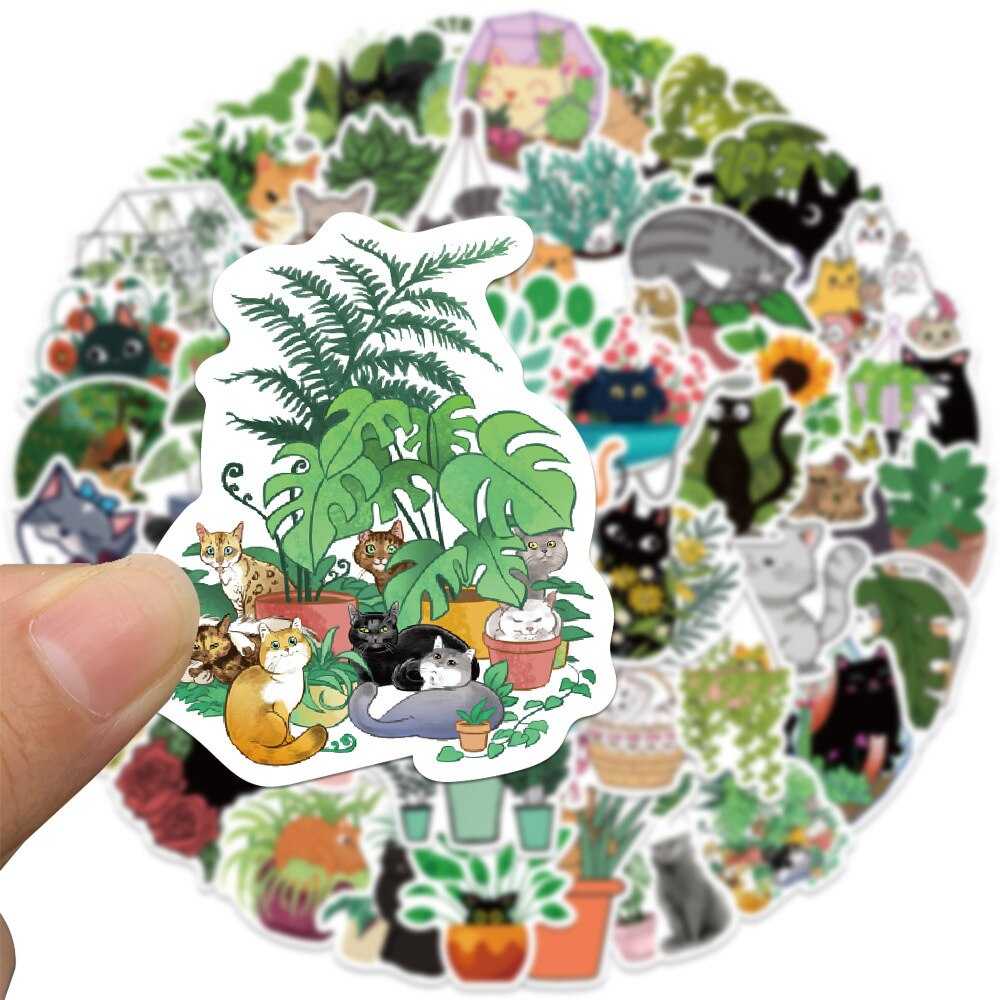 Cat Plant Stickers for Girls DIY Laptop Scrapbook Stickers-ChandeliersDecor