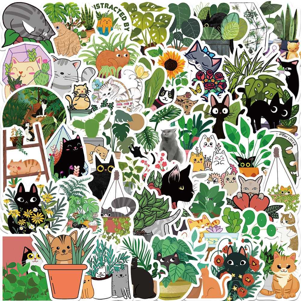 Cat Plant Stickers for Girls DIY Laptop Scrapbook Stickers-ChandeliersDecor