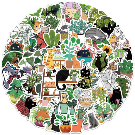 Cat Plant Stickers for Girls DIY Laptop Scrapbook Stickers-ChandeliersDecor