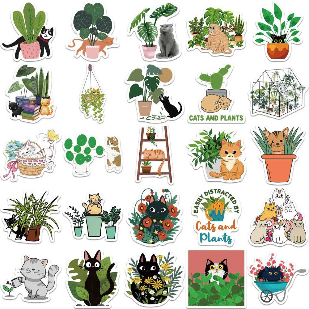 Cat Plant Stickers for Girls DIY Laptop Scrapbook Stickers-ChandeliersDecor