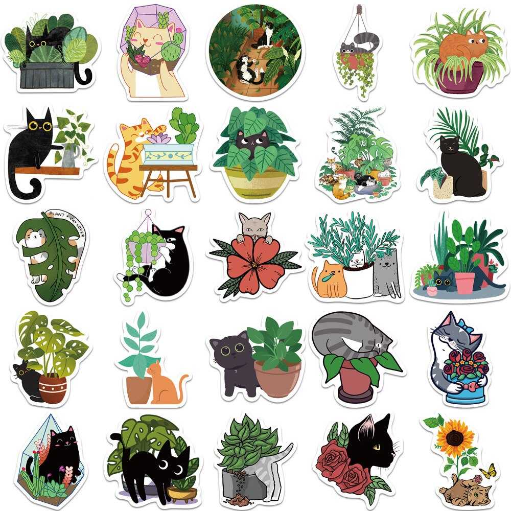 Cat Plant Stickers for Girls DIY Laptop Scrapbook Stickers-ChandeliersDecor