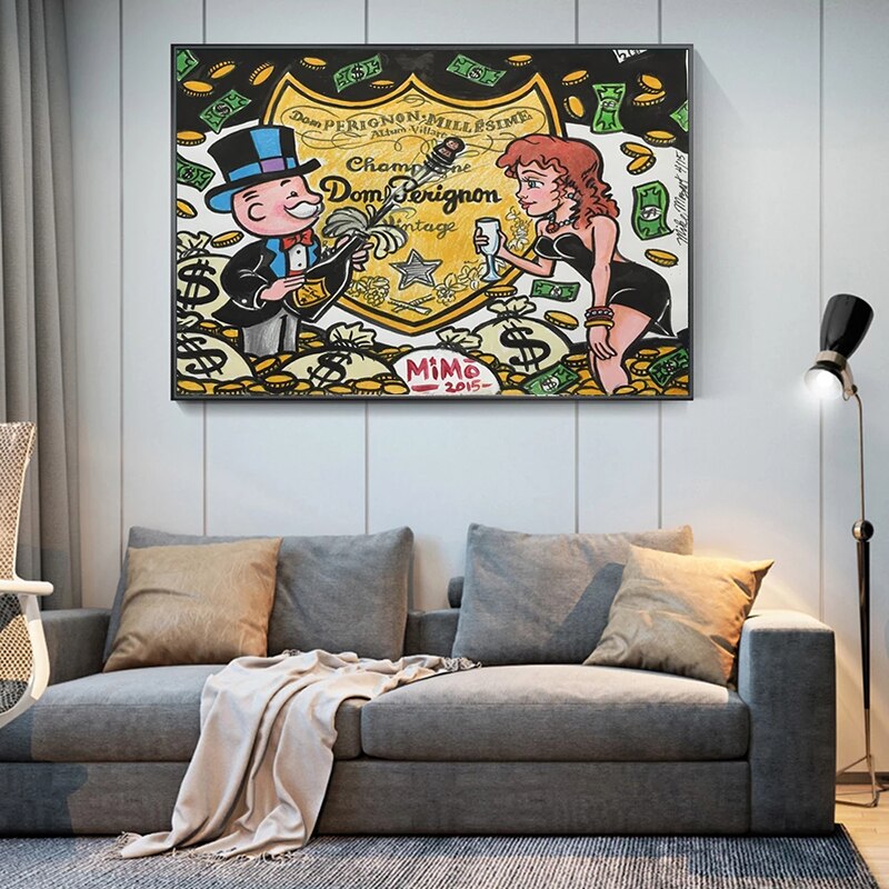 Champagne Money Alec Monopoly Canvas Print-ChandeliersDecor