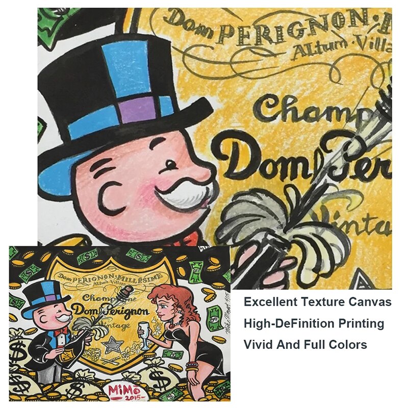 Champagne Money Alec Monopoly Canvas Print-ChandeliersDecor