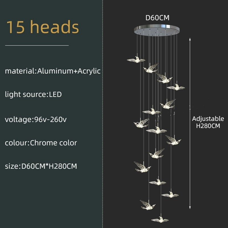 ChandeliersDecor.com-Staircase Chandelier-Acrylic Glass Birds Chandelier - Exquisite Lighting Solution
