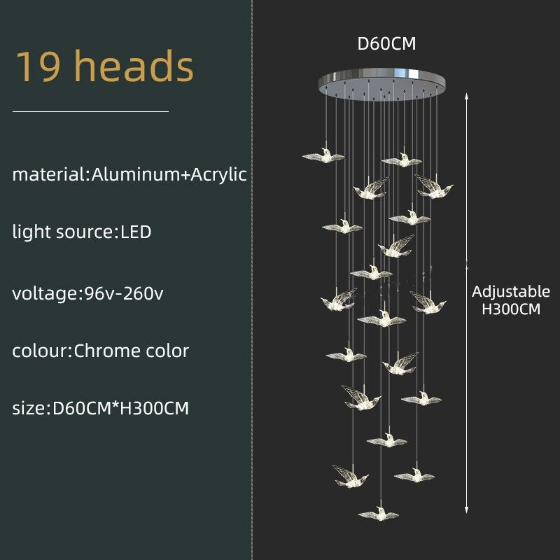 ChandeliersDecor.com-Staircase Chandelier-Acrylic Glass Birds Chandelier - Exquisite Lighting Solution