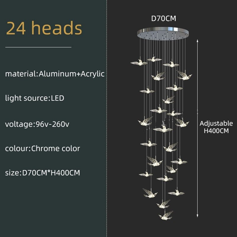 ChandeliersDecor.com-Staircase Chandelier-Acrylic Glass Birds Chandelier - Exquisite Lighting Solution
