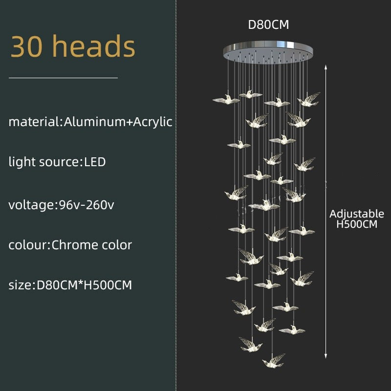 ChandeliersDecor.com-Staircase Chandelier-Acrylic Glass Birds Chandelier - Exquisite Lighting Solution