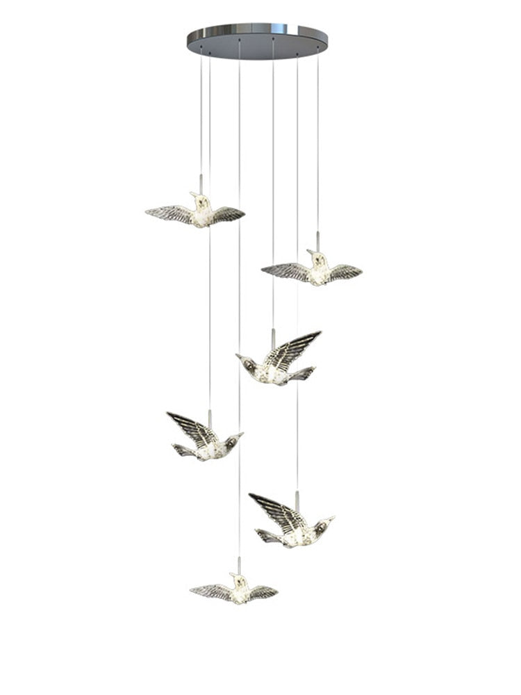ChandeliersDecor.com-Staircase Chandelier-Acrylic Glass Birds Chandelier - Exquisite Lighting Solution