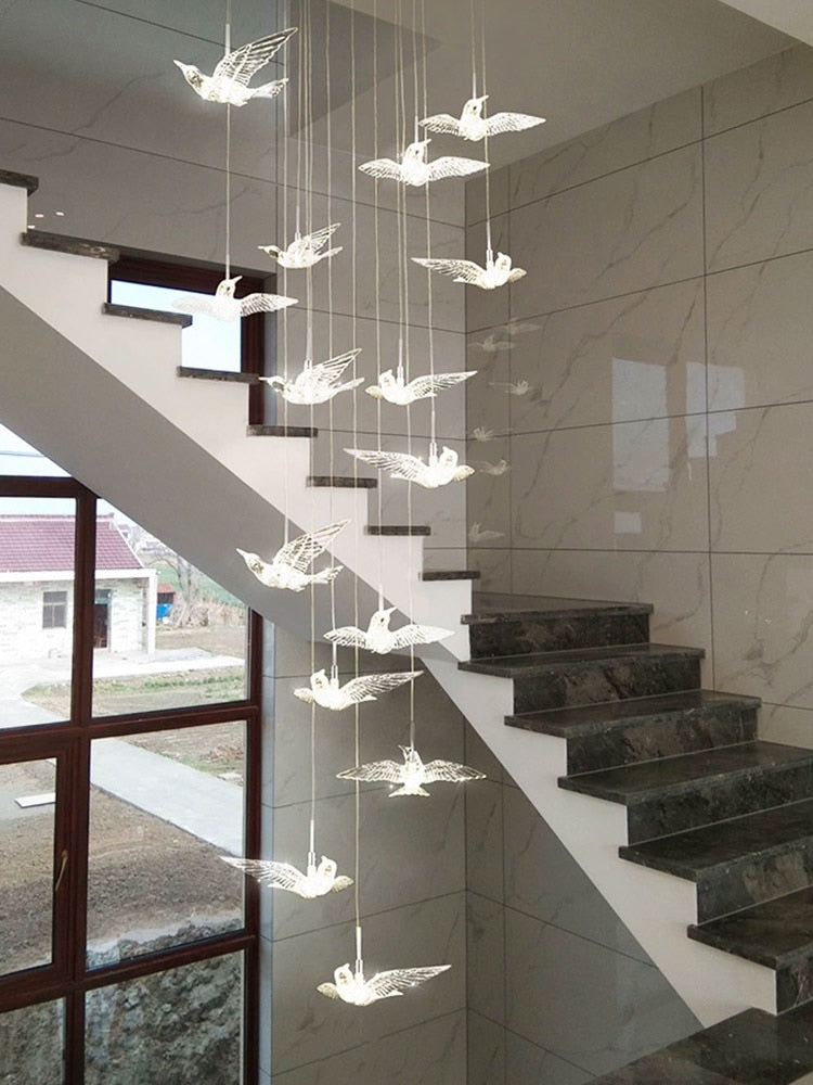 ChandeliersDecor.com-Staircase Chandelier-Acrylic Glass Birds Chandelier - Exquisite Lighting Solution