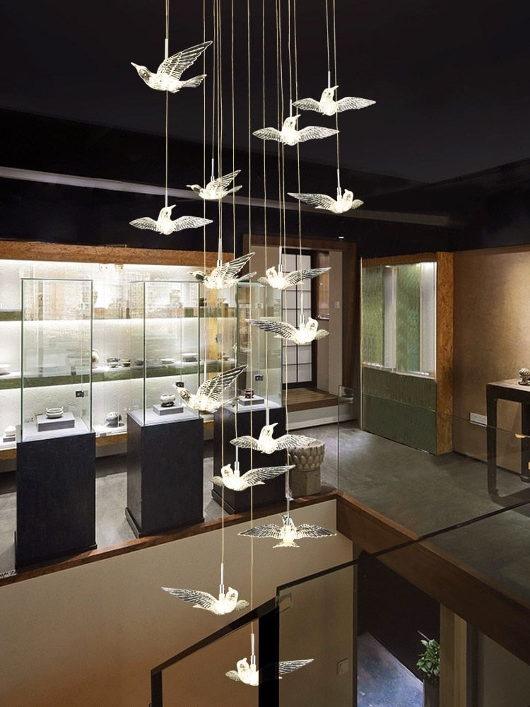 ChandeliersDecor.com-Staircase Chandelier-Acrylic Glass Birds Chandelier - Exquisite Lighting Solution