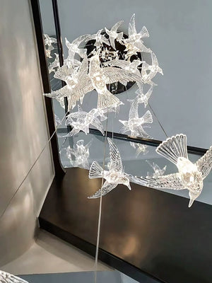 ChandeliersDecor.com-Staircase Chandelier-Acrylic Glass Birds Chandelier - Exquisite Lighting Solution