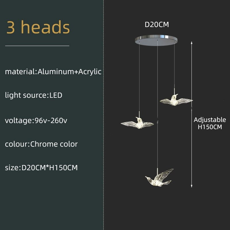 ChandeliersDecor.com-Staircase Chandelier-Acrylic Glass Birds Chandelier - Exquisite Lighting Solution