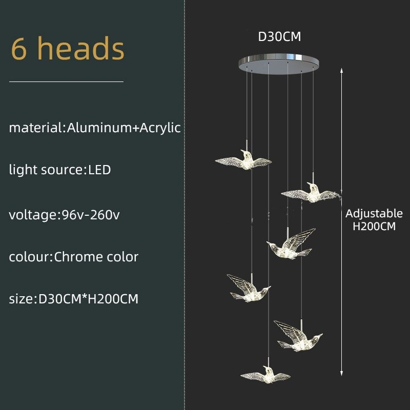 ChandeliersDecor.com-Staircase Chandelier-Acrylic Glass Birds Chandelier - Exquisite Lighting Solution