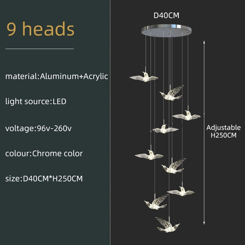 ChandeliersDecor.com-Staircase Chandelier-Acrylic Glass Birds Chandelier - Exquisite Lighting Solution