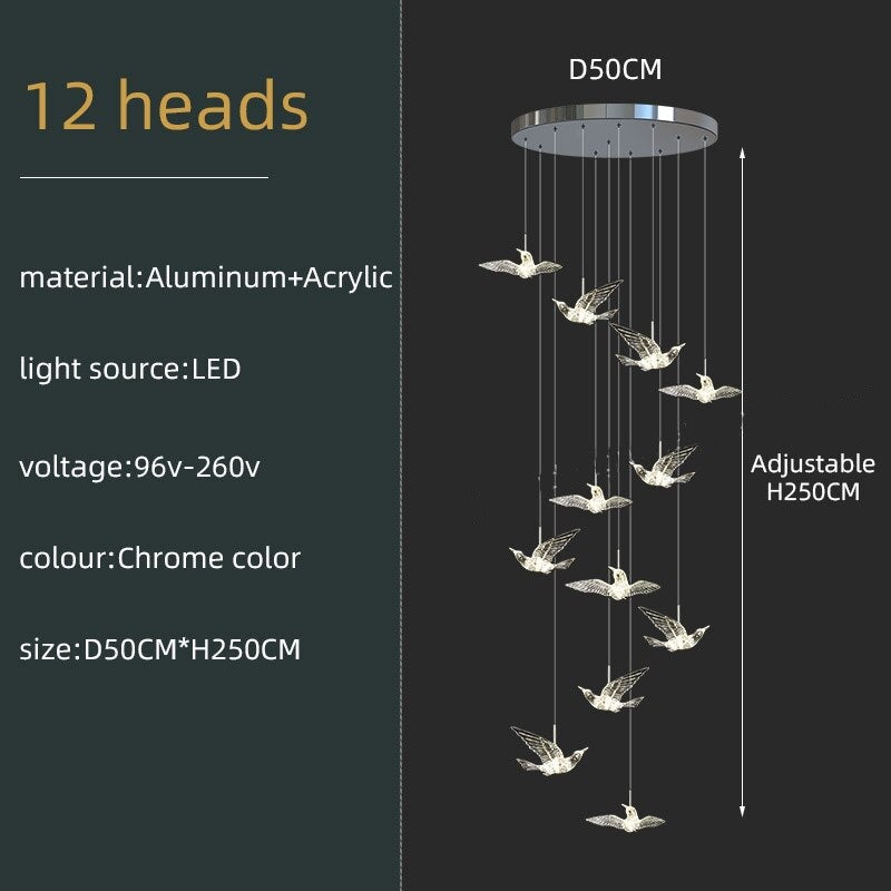 ChandeliersDecor.com-Staircase Chandelier-Acrylic Glass Birds Chandelier - Exquisite Lighting Solution