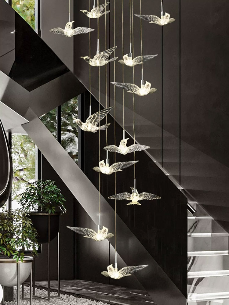 ChandeliersDecor.com-Staircase Chandelier-Acrylic Glass Birds Chandelier - Exquisite Lighting Solution