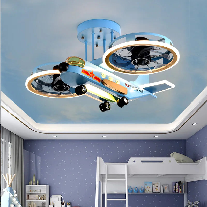 ChandeliersDecor.com-Kids Room Nursery Lighting-Aeroplane Light with Dual Fans for Kids Room