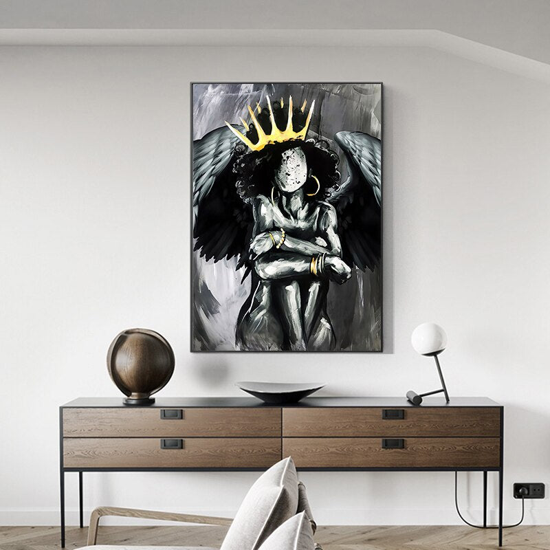ChandeliersDecor.com-Wall Posters-Africa Angel Queen Black Girl Canvas Wall Art