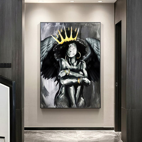 ChandeliersDecor.com-Wall Posters-Africa Angel Queen Black Girl Canvas Wall Art