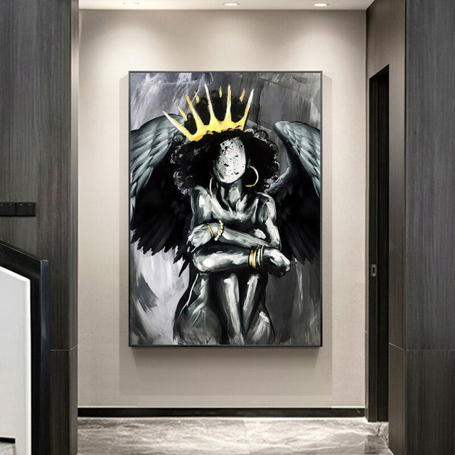 ChandeliersDecor.com-Wall Posters-Africa Angel Queen Black Girl Canvas Wall Art