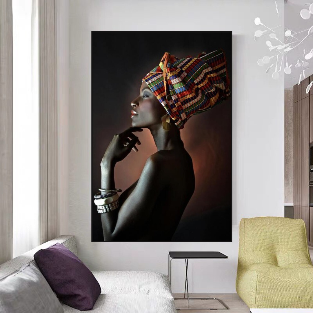 ChandeliersDecor.com-Wall Posters-Afro Girl Crowned Flower Canvas Wall Art