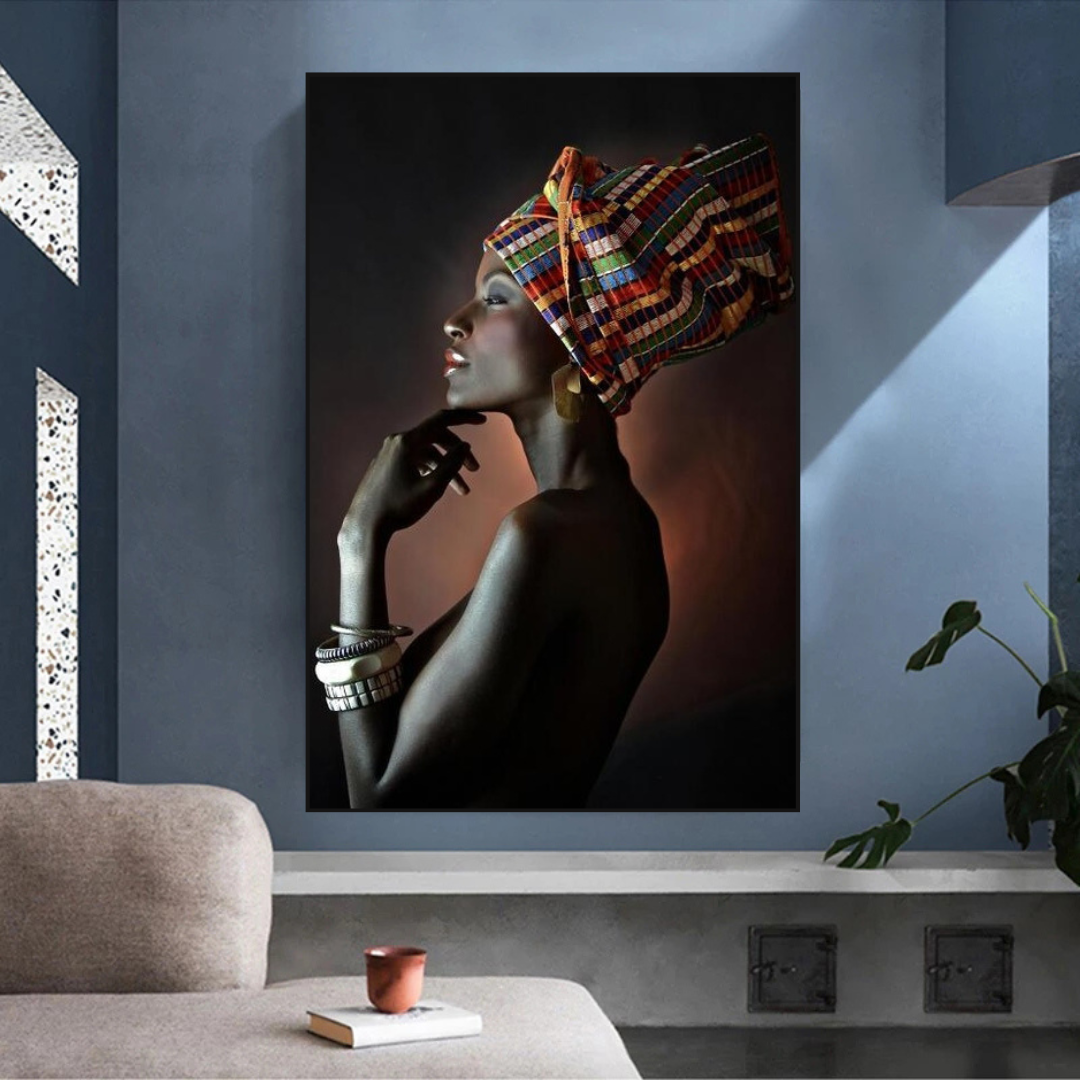 ChandeliersDecor.com-Wall Posters-Afro Girl Crowned Flower Canvas Wall Art