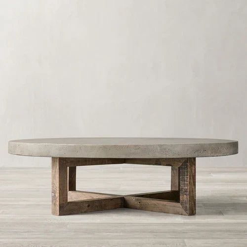 ChandeliersDecor.com-Coffee Tables-Aged Pine Wood Round Coffee Table