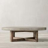 ChandeliersDecor.com-Coffee Tables-Aged Pine Wood Round Coffee Table