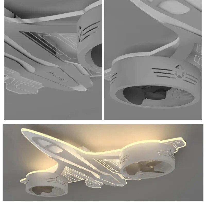 ChandeliersDecor.com-Kids Room Nursery Lighting-Airplane Ceiling Light with Fan for Kids Room - Light Grey