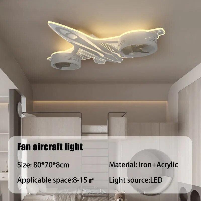 ChandeliersDecor.com-Kids Room Nursery Lighting-Airplane Ceiling Light with Fan for Kids Room - Light Grey