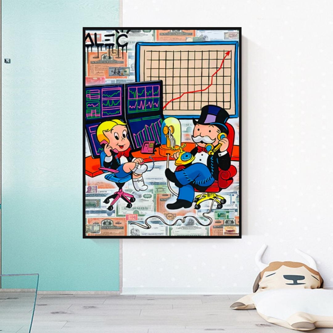 ChandeliersDecor.com-Monopoly Wall Poster-Alec Monopoly and Richie Rich in Forex Trading Crypto Canvas Print