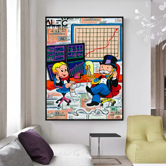 ChandeliersDecor.com-Monopoly Wall Poster-Alec Monopoly and Richie Rich in Forex Trading Crypto Canvas Print