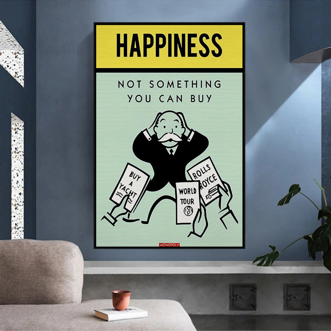 ChandeliersDecor.com-Monopoly Wall Poster-Alec Monopoly Cant Buy Happiness Play Card Canvas Wall Art