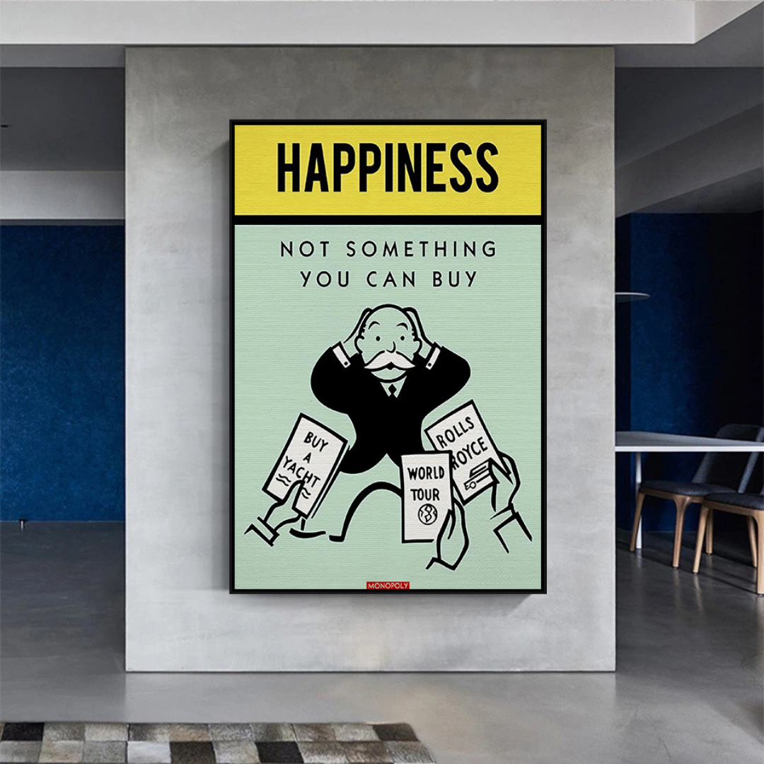 ChandeliersDecor.com-Monopoly Wall Poster-Alec Monopoly Cant Buy Happiness Play Card Canvas Wall Art
