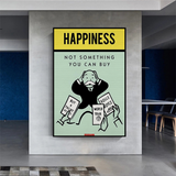 ChandeliersDecor.com-Monopoly Wall Poster-Alec Monopoly Cant Buy Happiness Play Card Canvas Wall Art