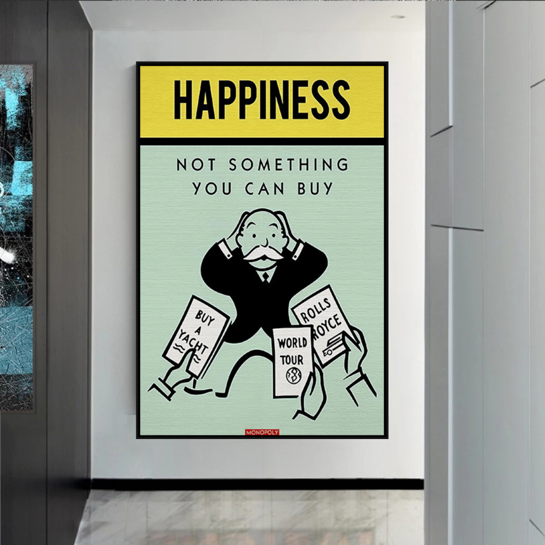ChandeliersDecor.com-Monopoly Wall Poster-Alec Monopoly Cant Buy Happiness Play Card Canvas Wall Art