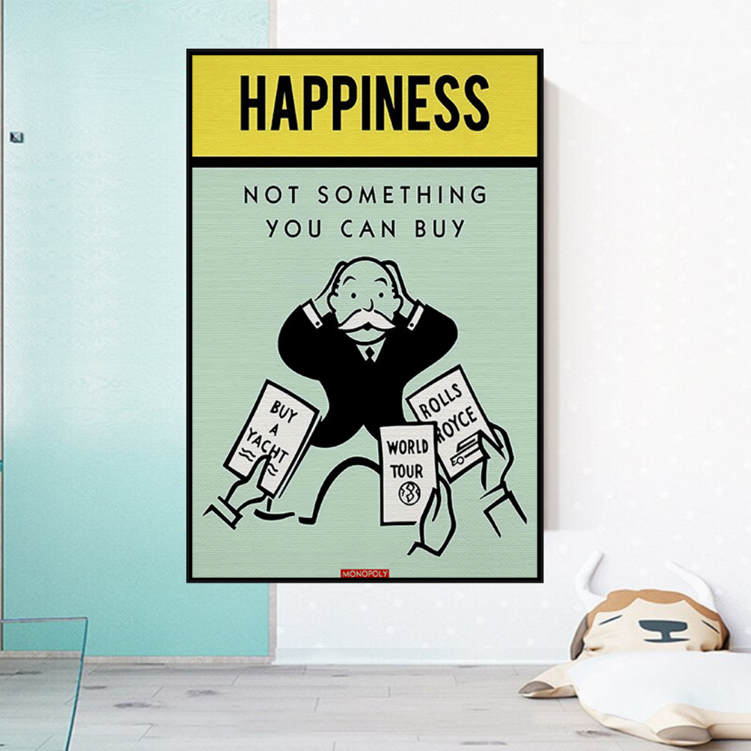 ChandeliersDecor.com-Monopoly Wall Poster-Alec Monopoly Cant Buy Happiness Play Card Canvas Wall Art