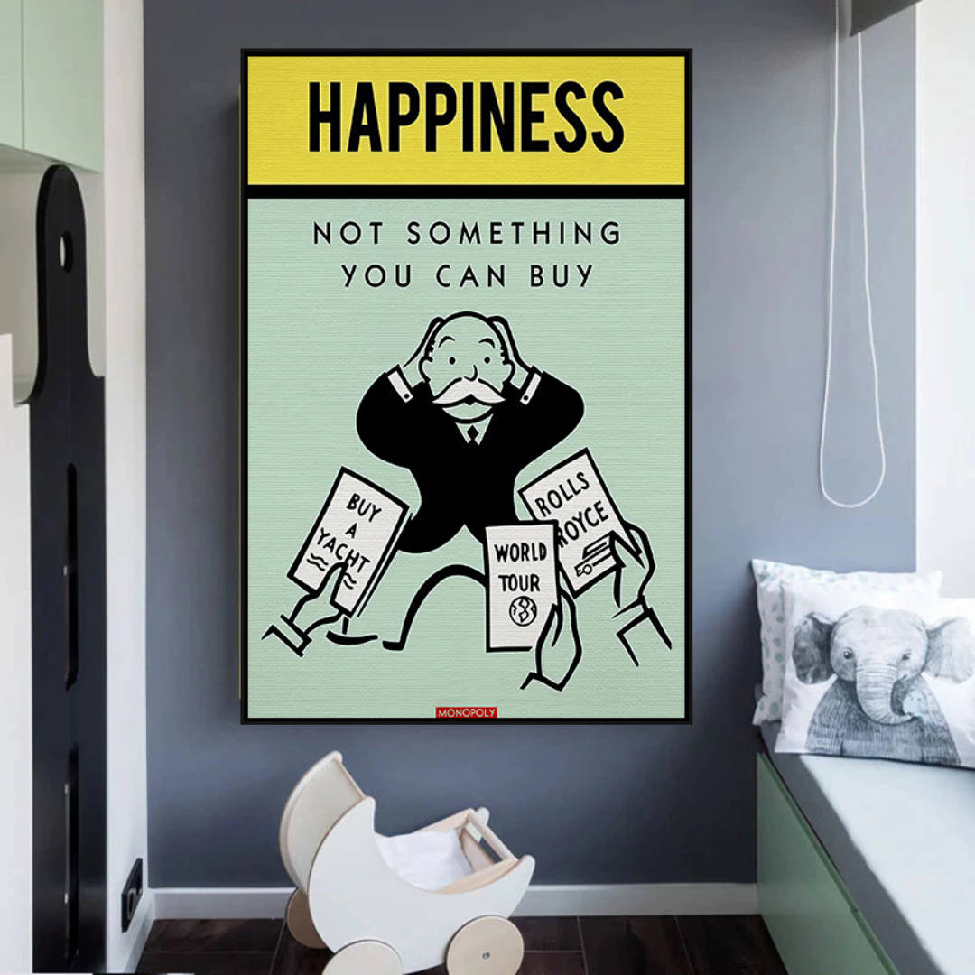 ChandeliersDecor.com-Monopoly Wall Poster-Alec Monopoly Cant Buy Happiness Play Card Canvas Wall Art