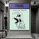 ChandeliersDecor.com-Monopoly Wall Poster-Alec Monopoly Focus Stay on Track Play Card Canvas Wall Art