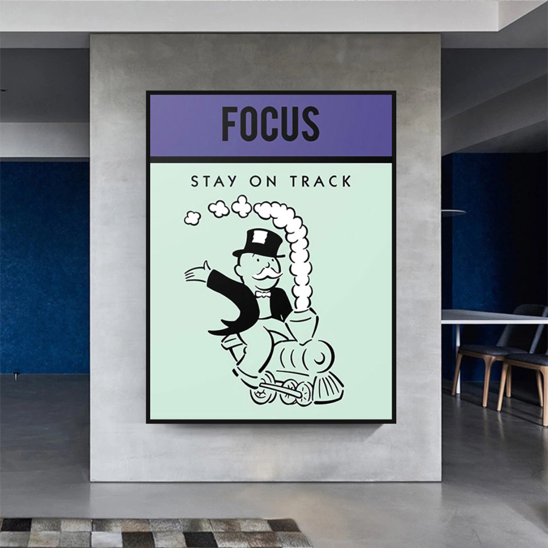ChandeliersDecor.com-Monopoly Wall Poster-Alec Monopoly Focus Stay on Track Play Card Canvas Wall Art